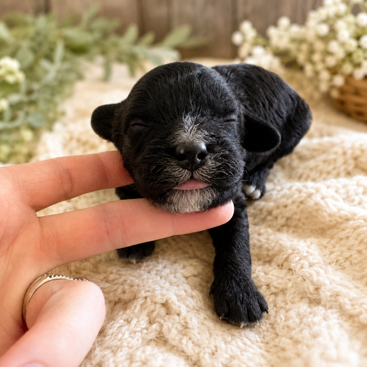 black cavapoo boy puppy with white markings born may 2026